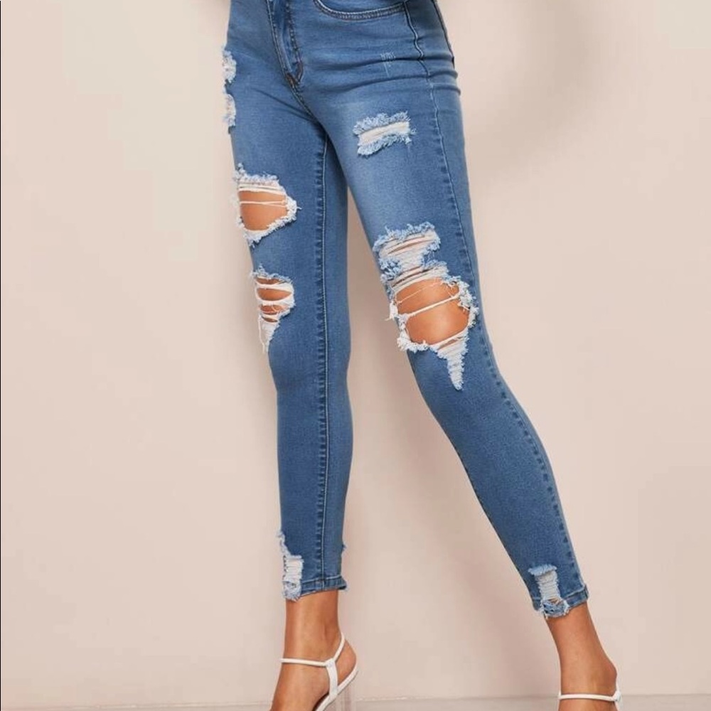 Distressed Faded Skinny Jeans - Picture 2 of 7